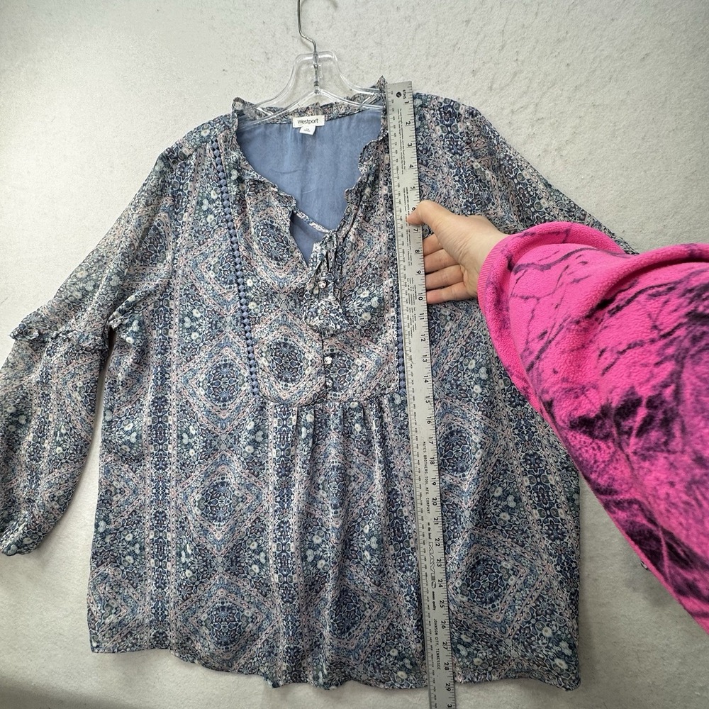 Westport‎ Blue Womens Plus Size 1X Feminine Boho Festival Peasant Top Lined LS - Picture 7 of 12